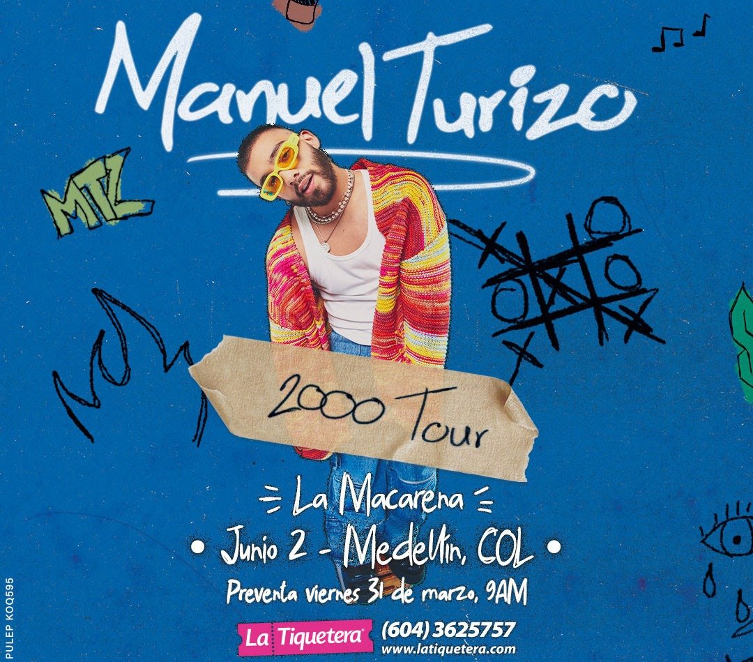 El 2000 Tour de Manuel Turizo llega a Medellín y Bogotá